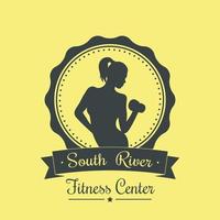 Fitness Center, vintage logo with athletic girl, vector illustration