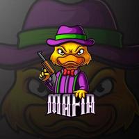 Duck mafia mascot e sport logo design vector