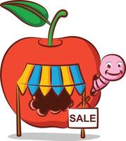 The apple worm store with doing the sale in his apple house vector