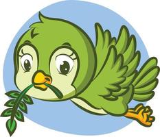 The little bird is holding the leaves with the yellow beak vector