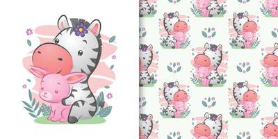 The pattern of the zebra and the rabbit in the garden full of the coloured grass vector