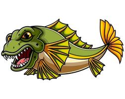 Angry fish cartoon on white background