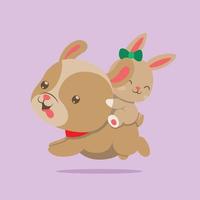 The big dog with the red necklace is running with the rabbit on his back vector