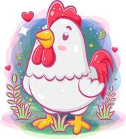 Cute rooster play around the garden vector