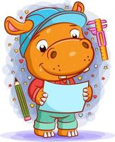 The architect hippopotamus holding the design paper vector