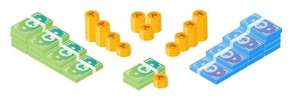 conjunto de dinero y monedas en peso filipino vector