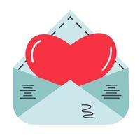 Envelope with a big red heart inside. Love message. vector