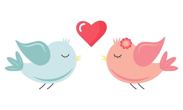 Flying birds in love and a heart between them. Valentine's day concept. vector