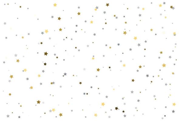 Christmas background with gold and silver stars. Silver and gold  star Celebration Confetti.