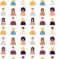 People with Masks Portrait Seamless Pattern vector