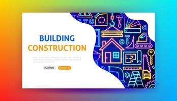 Building Construction Neon Landing Page vector