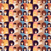 Many People with Masks Seamless Pattern vector