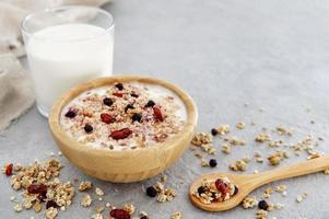 nutritious milky breakfast with cereals nuts photo