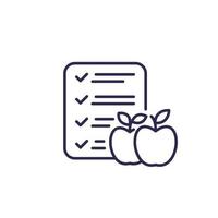 icono de línea de plan de dieta en blanco vector