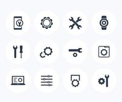 Ajustes, configuración, iconos de servicio de reparación en blanco vector