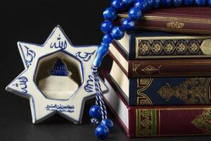close up islamic new year quran books photo