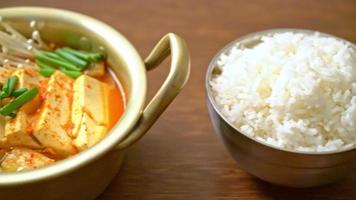 Kimchi Jjigae or kimchi soup with soft tofu and egg in Korean style video