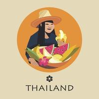 comerciante de frutas tailandés. ilustración vectorial. vector