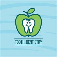 diente de dentista y una manzana verde. vector logo de la clínica dental.