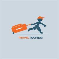 Traveller, tourist with a suitcase. Vector logo.