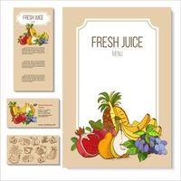 Fruits, hand drawn. A set of templates from craft paper Menus, business cards, promotional flyers, vector illustration.