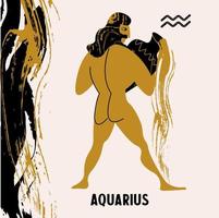 Horoscope and astrology. The zodiac sign Aquarius. Black and gold. Vector illustration in a flat style.