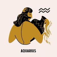 Horoscope and astrology. The zodiac sign Aquarius. Black and gold. Vector illustration in a flat style.