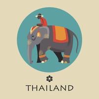 The mahout riding on the elephant. Vector illustration.