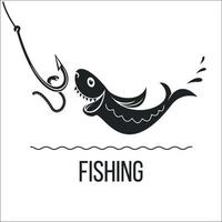 Fishing. Big fish and fishing hook with a worm. Vector illustration, logo.