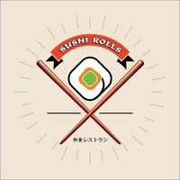 icono de rollo de sushi, sashimi maki y palillos, ilustración vectorial vector