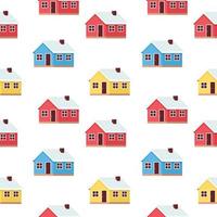 Seamless pattern of colored rural houses drawn in a flat style. Vector illustration