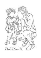 Happy Love Father and Son Line Art Hand Drawn Style illustration vector