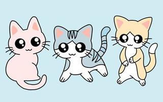 Set of Cute Cats Kitty Cartoon Animal Pet Character Happy collection illustration vector