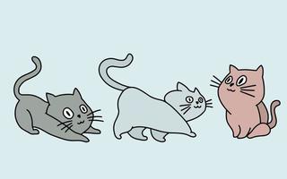 Set of Cute Cats Kitty Cartoon Animal Pet Character Happy collection illustration vector