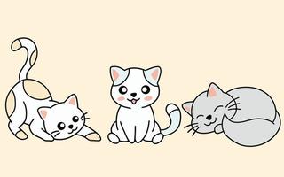 Set of Cute Cats Kitty Cartoon Animal Pet Character Happy collection illustration vector