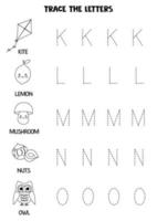 Learning alphabet. Tracing letters. Black and white worksheet. vector