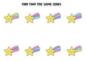 Find two cute identical stars. Educational game for preschool children. vector