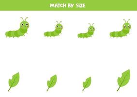 Matching game for preschool kids. Match caterpillars and leaves by size. vector