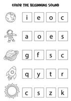 Learning English language for children. Color the beginning sound. vector