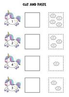 juego de matemáticas para niños. contar y pegar lindas nubes kawaii. vector