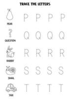 Learning alphabet. Tracing letters. Black and white worksheet. vector