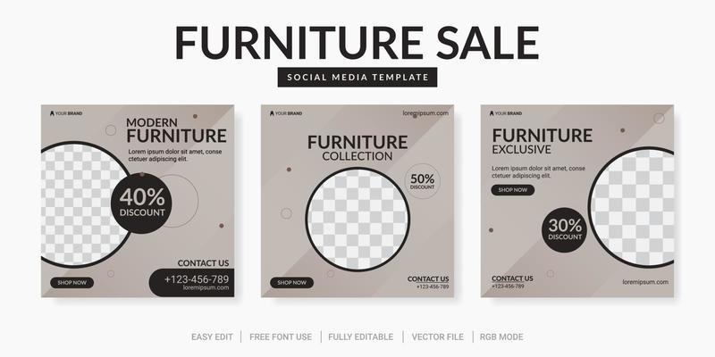 Set of furniture sale for social media post template or web banner promotion