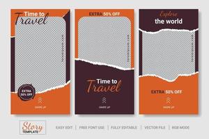 Set travel trip social media story template banner promotion. vector