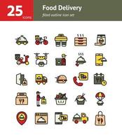 Food Delivery filled outline icon set. vector