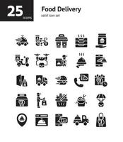 conjunto de iconos sólidos de entrega de alimentos. vector