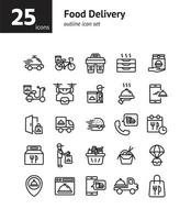 conjunto de iconos de contorno de entrega de alimentos. vector