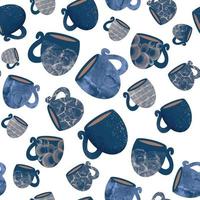 Seamless pattern of ceramic mugs and cups on a white background vector