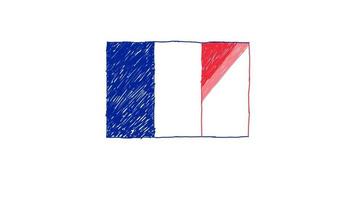 Frankrike flagga markör eller penna färg skiss animation video