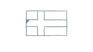 marqueur de drapeau finlandais ou animation de croquis de couleur au crayon video