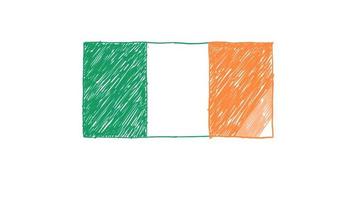 marqueur de drapeau de l'irlande ou animation de croquis de couleur au crayon video